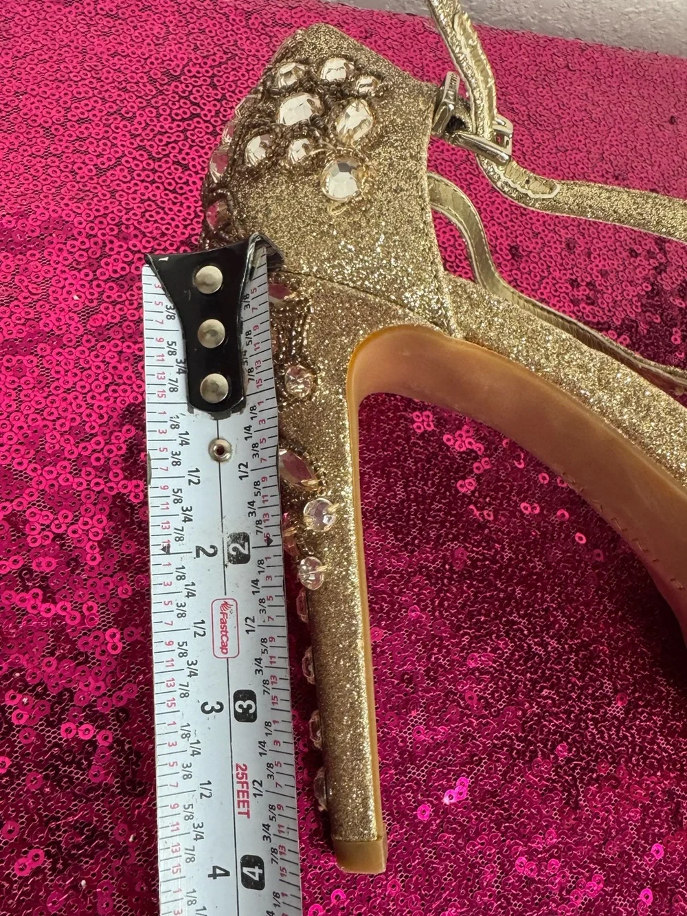 GIANNI BINI 🌟 Glitter Gold Jeweled Strappy Stiletto 4” Heels (Women’s 6)